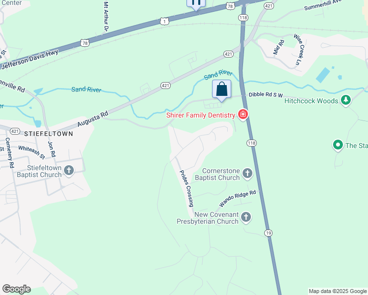 map of restaurants, bars, coffee shops, grocery stores, and more near 6068 Rye Field Road in Aiken