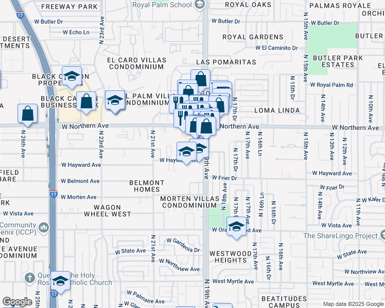 map of restaurants, bars, coffee shops, grocery stores, and more near 1935 West Hayward Avenue in Phoenix