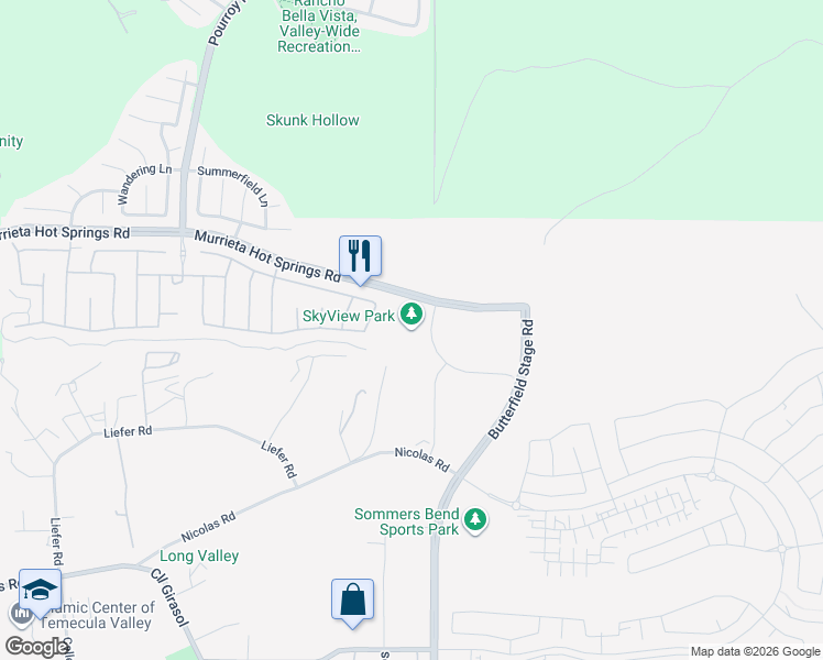 map of restaurants, bars, coffee shops, grocery stores, and more near 31991 Roripaugh Valley Road in Temecula