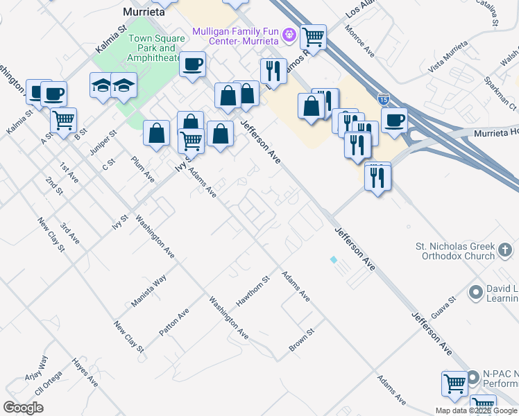 map of restaurants, bars, coffee shops, grocery stores, and more near 25218 Crest Haven Street in Murrieta
