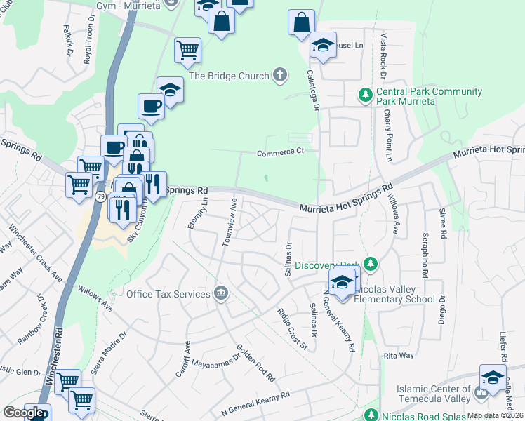 map of restaurants, bars, coffee shops, grocery stores, and more near 39255 Turtle Bay Lane in Murrieta