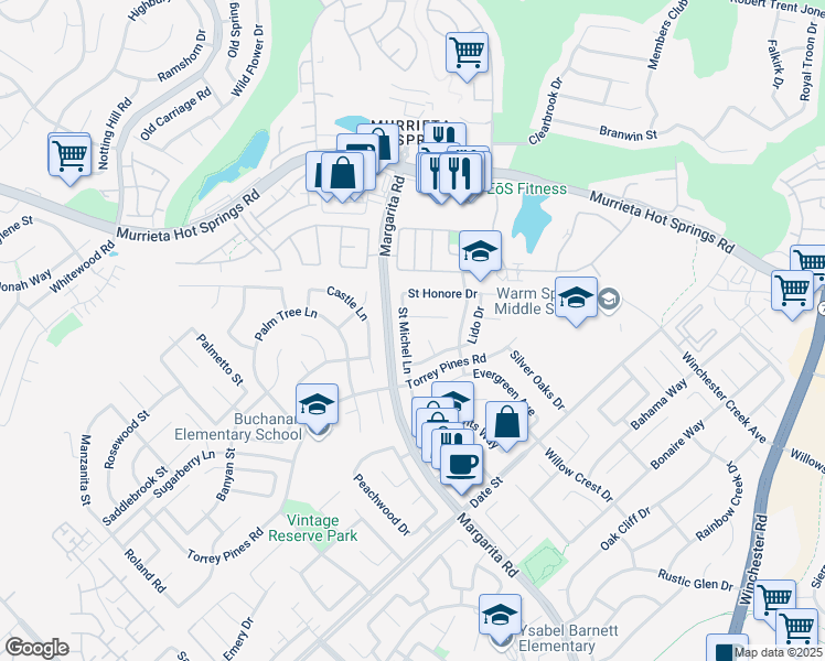 map of restaurants, bars, coffee shops, grocery stores, and more near 39864 Cote D Azure in Murrieta