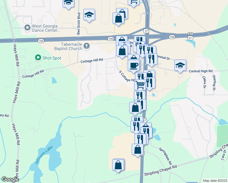 map of restaurants, bars, coffee shops, grocery stores, and more near 111 Vineyard Walk in Carrollton