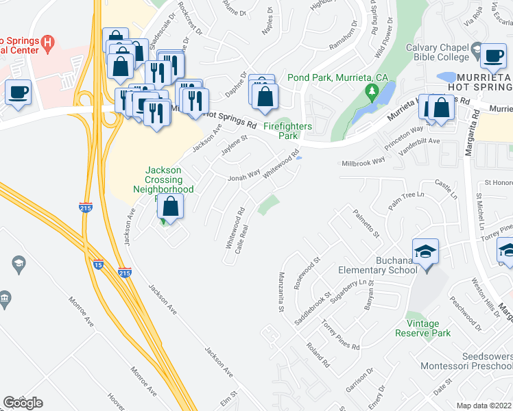 map of restaurants, bars, coffee shops, grocery stores, and more near 40006 Calle Real in Murrieta