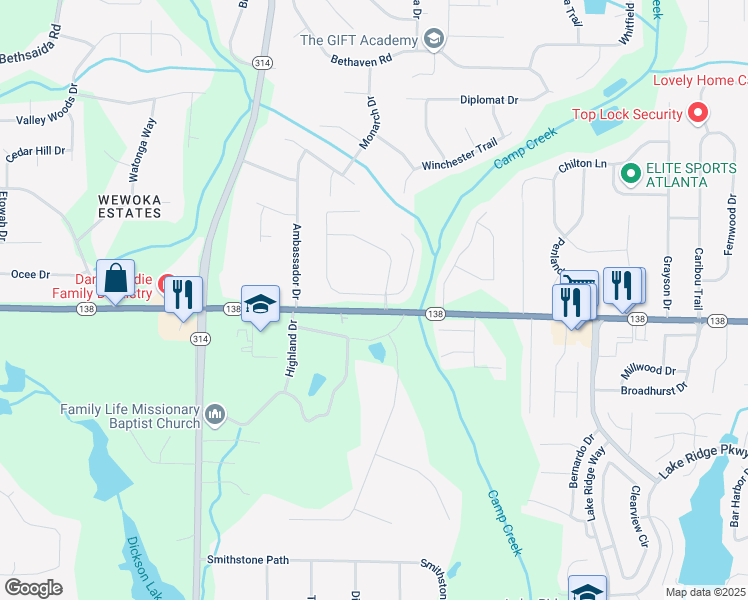 map of restaurants, bars, coffee shops, grocery stores, and more near 1612 Nations Trail in Riverdale