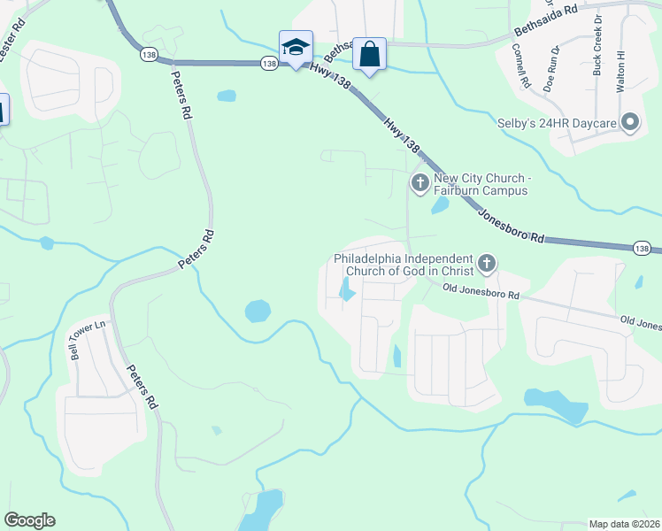 map of restaurants, bars, coffee shops, grocery stores, and more near 7600 Volion Parkway in Fairburn