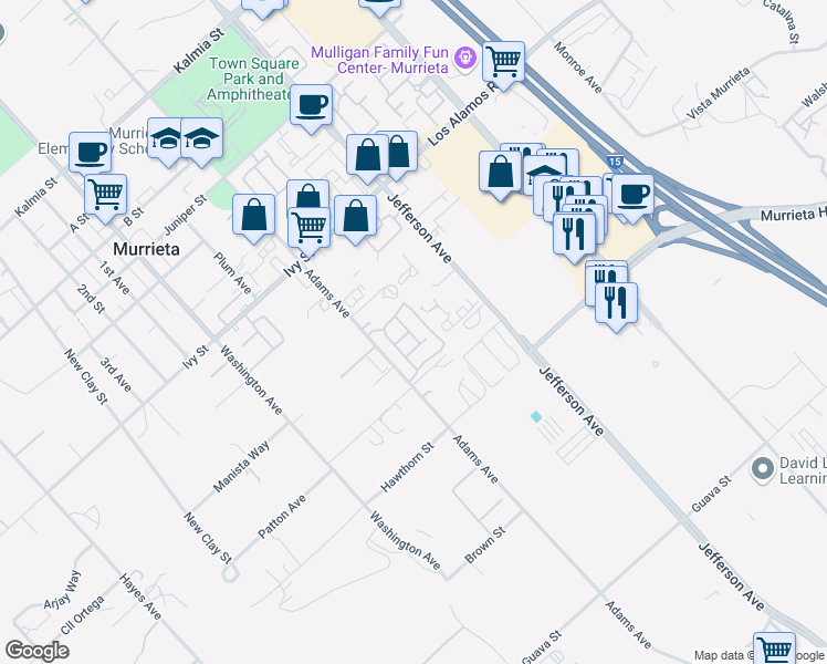 map of restaurants, bars, coffee shops, grocery stores, and more near 25204 Crest Haven Street in Murrieta