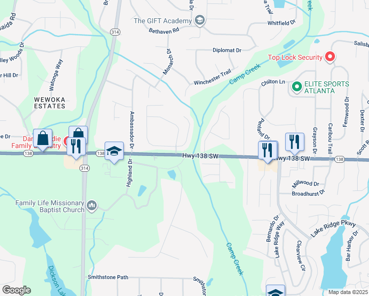 map of restaurants, bars, coffee shops, grocery stores, and more near 1554 Nations Trail in Riverdale