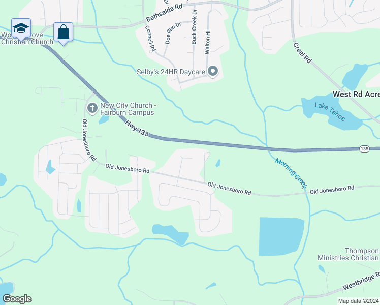 map of restaurants, bars, coffee shops, grocery stores, and more near 760 Kings Crest Court in Fairburn