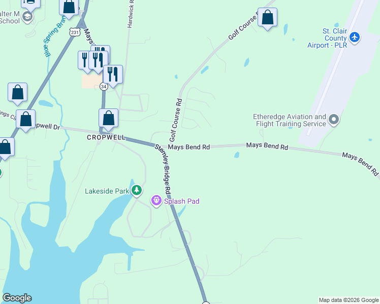 map of restaurants, bars, coffee shops, grocery stores, and more near 3712 Mays Bend Road in Pell City