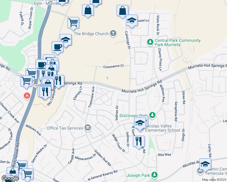 map of restaurants, bars, coffee shops, grocery stores, and more near 39115 Calistoga Drive in Murrieta
