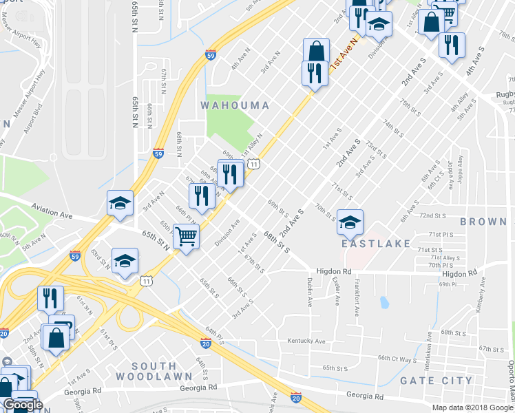 map of restaurants, bars, coffee shops, grocery stores, and more near 6905 Division Avenue in Birmingham