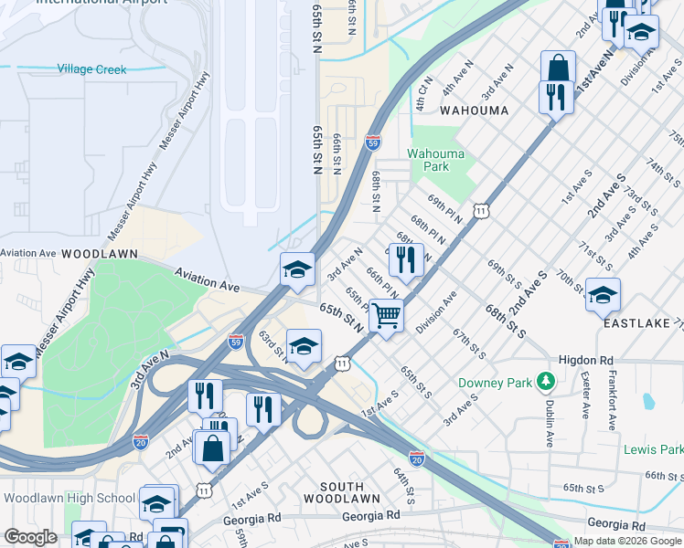 map of restaurants, bars, coffee shops, grocery stores, and more near 6511 4th Avenue North in Birmingham