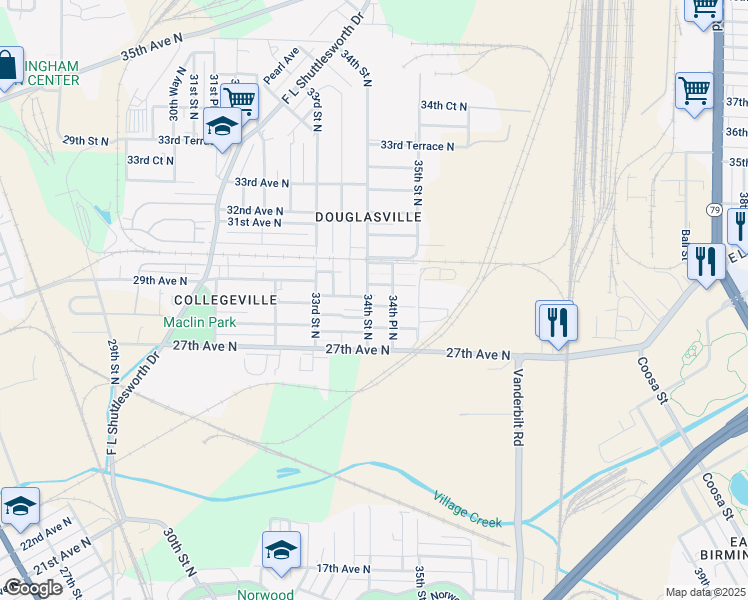 map of restaurants, bars, coffee shops, grocery stores, and more near 3420 29th Avenue North in Birmingham