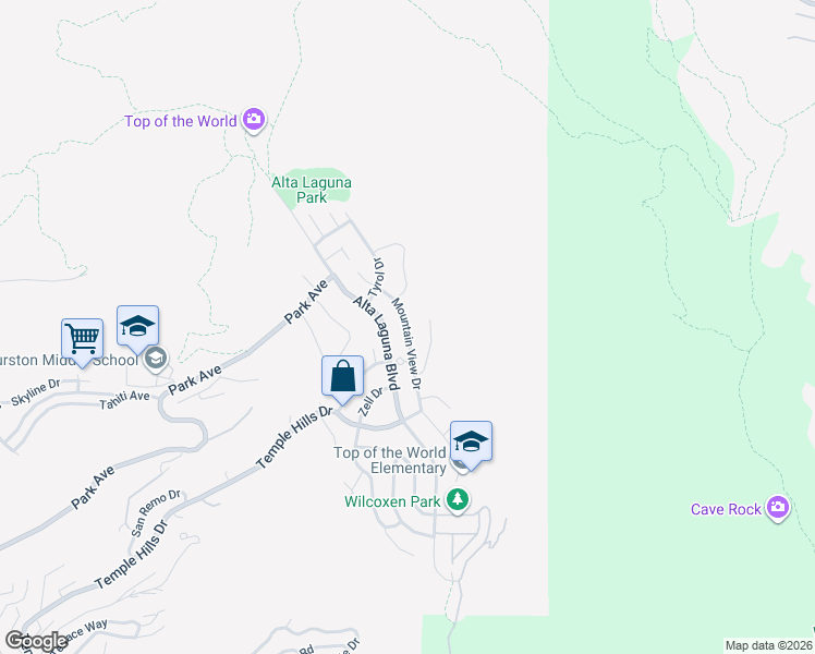 map of restaurants, bars, coffee shops, grocery stores, and more near 3030 Mountain View Drive in Laguna Beach