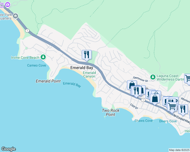 map of restaurants, bars, coffee shops, grocery stores, and more near 4 Emerald Bay in Laguna Beach