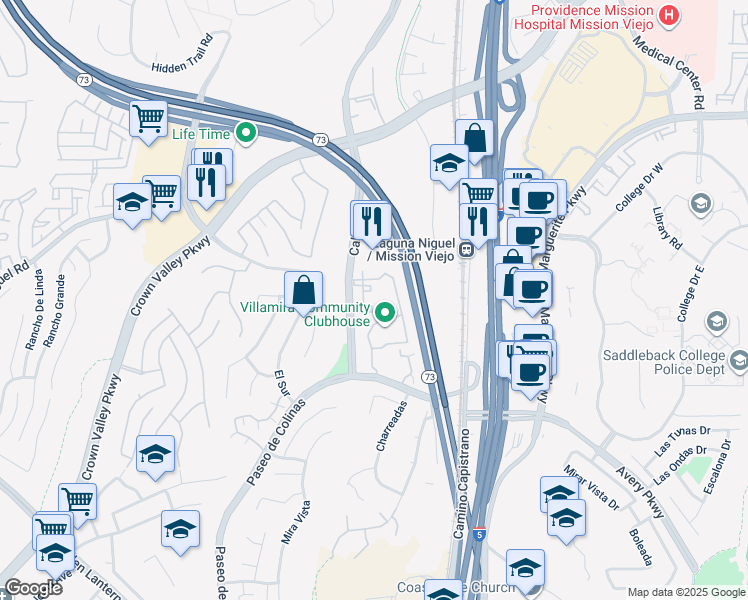 map of restaurants, bars, coffee shops, grocery stores, and more near 25881 Portofino in Laguna Niguel