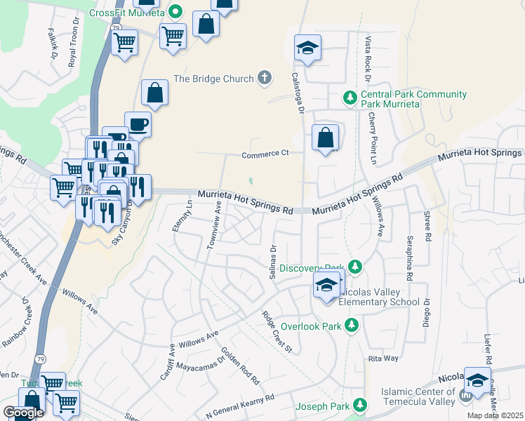 map of restaurants, bars, coffee shops, grocery stores, and more near 39246 Mango Bay in Murrieta