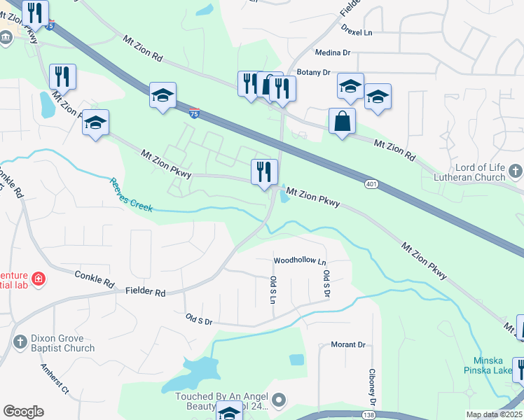 map of restaurants, bars, coffee shops, grocery stores, and more near 2731 Mount Zion Parkway in Jonesboro