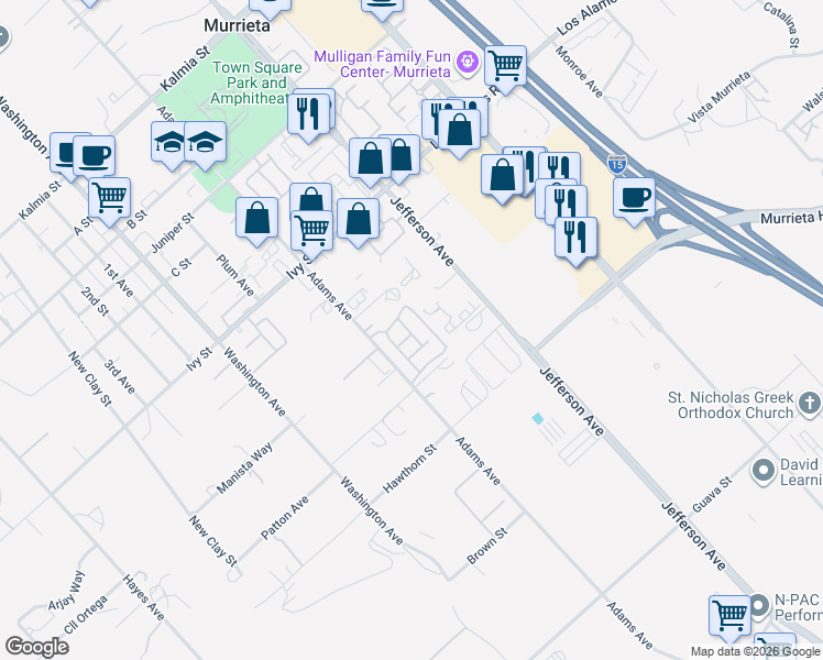 map of restaurants, bars, coffee shops, grocery stores, and more near 25190 Crest Haven Street in Murrieta