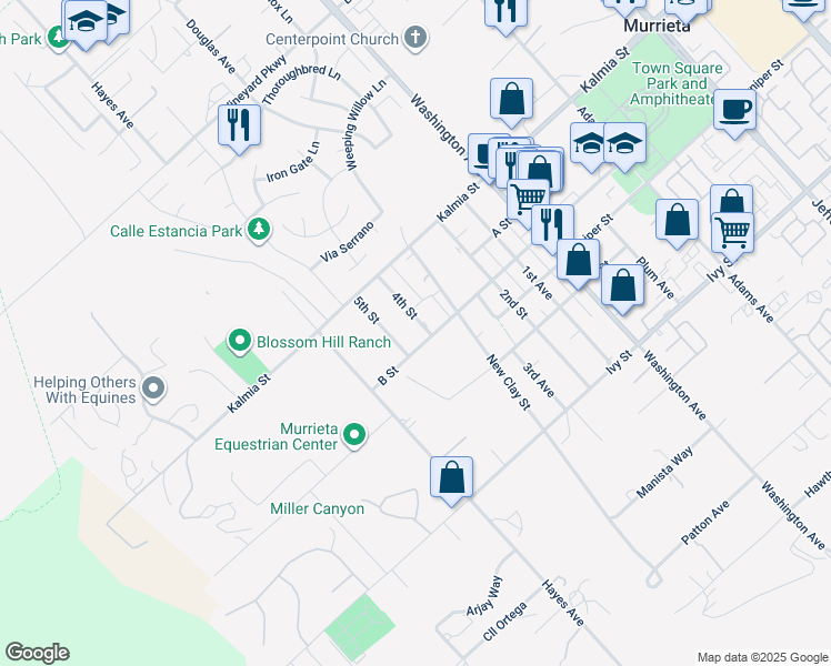 map of restaurants, bars, coffee shops, grocery stores, and more near 24721 4th Street in Murrieta