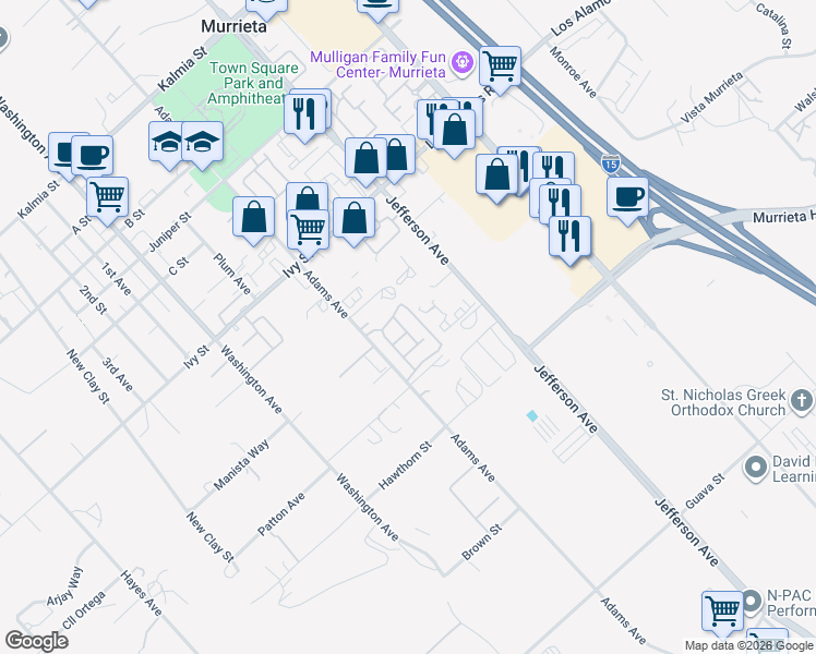 map of restaurants, bars, coffee shops, grocery stores, and more near 25148 Crest Haven Street in Murrieta