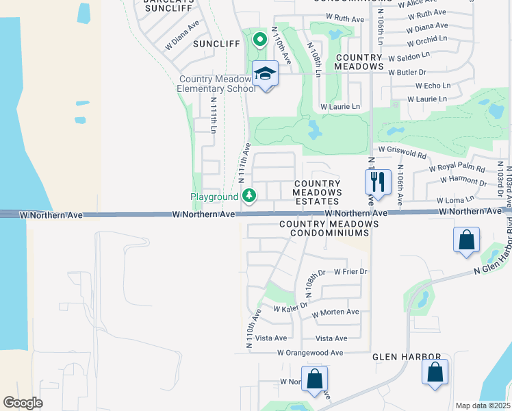 map of restaurants, bars, coffee shops, grocery stores, and more near 11015 West Loma Lane in Peoria