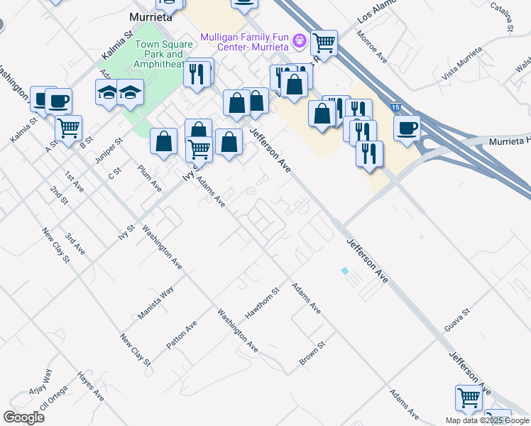 map of restaurants, bars, coffee shops, grocery stores, and more near 25148 Crest Haven Street in Murrieta