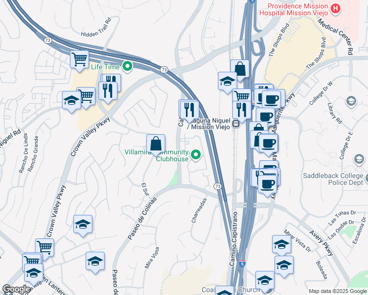 map of restaurants, bars, coffee shops, grocery stores, and more near 25881 Portofino in Laguna Niguel