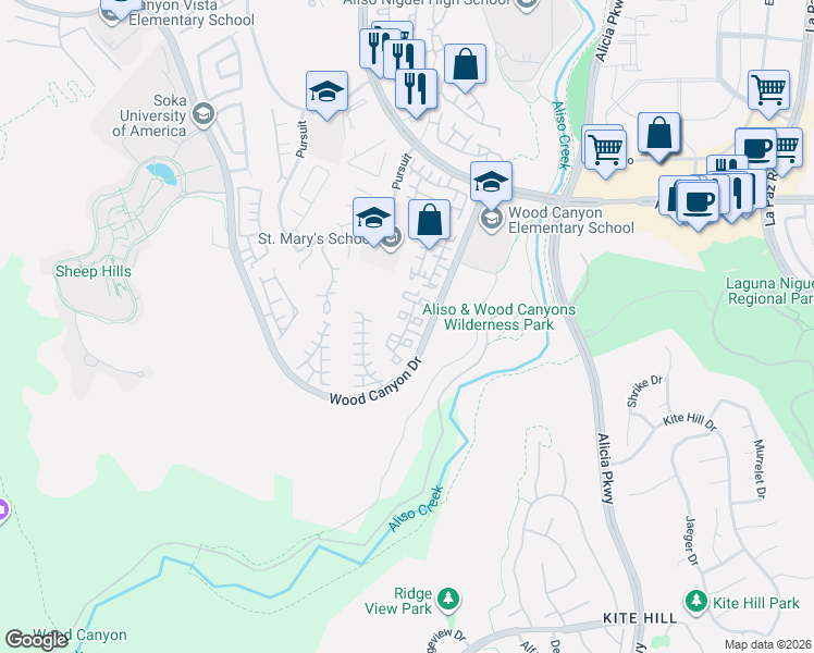 map of restaurants, bars, coffee shops, grocery stores, and more near 12 Journey in Aliso Viejo