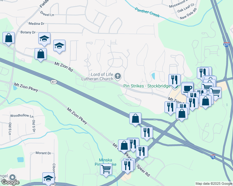 map of restaurants, bars, coffee shops, grocery stores, and more near 2985-3141 Mount Zion Road in Jonesboro