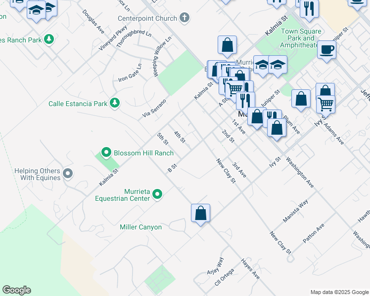map of restaurants, bars, coffee shops, grocery stores, and more near 24721 4th Street in Murrieta