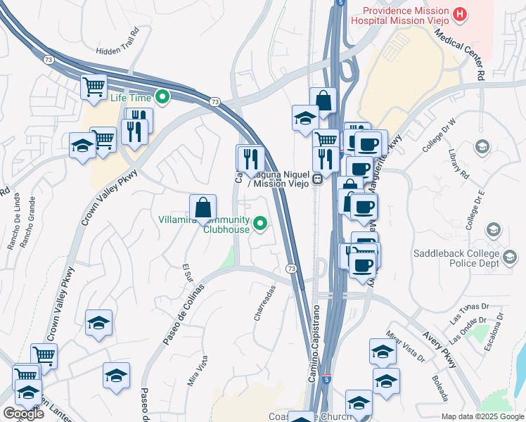 map of restaurants, bars, coffee shops, grocery stores, and more near 25881 Portofino in Laguna Niguel