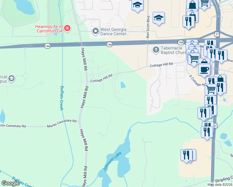 map of restaurants, bars, coffee shops, grocery stores, and more near 162 Nizzear Lane in Carrollton