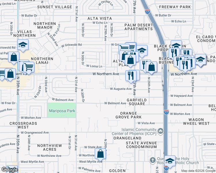 map of restaurants, bars, coffee shops, grocery stores, and more near 7821 North 29th Avenue in Phoenix