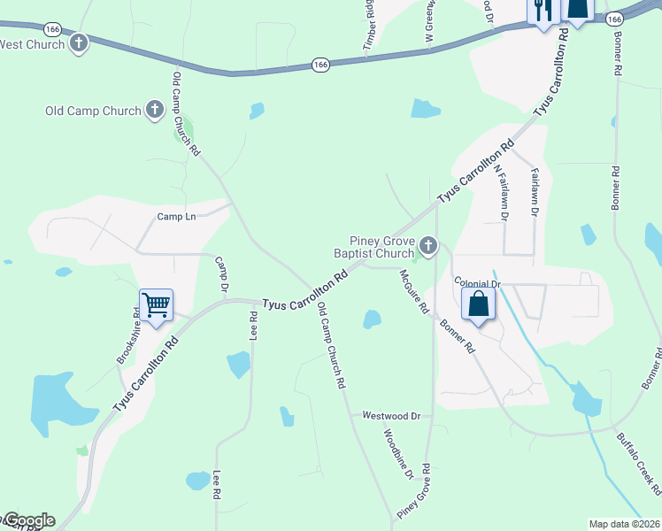 map of restaurants, bars, coffee shops, grocery stores, and more near 510 Tyus Carrollton Road in Carrollton