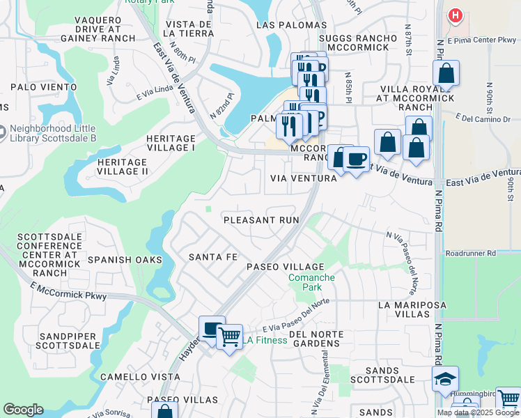 map of restaurants, bars, coffee shops, grocery stores, and more near 8311 East Vía de Ventura in Scottsdale