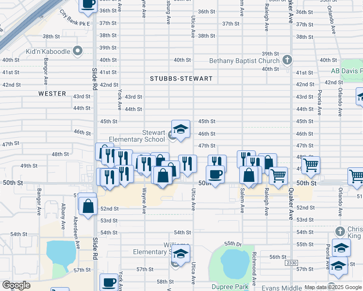 map of restaurants, bars, coffee shops, grocery stores, and more near 4815 46th Street in Lubbock