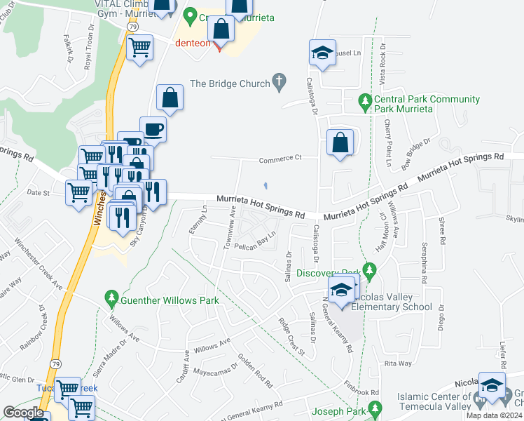 map of restaurants, bars, coffee shops, grocery stores, and more near 30354 Island Bay in Murrieta