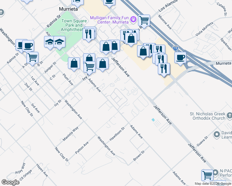 map of restaurants, bars, coffee shops, grocery stores, and more near 25148 Crest Haven Street in Murrieta