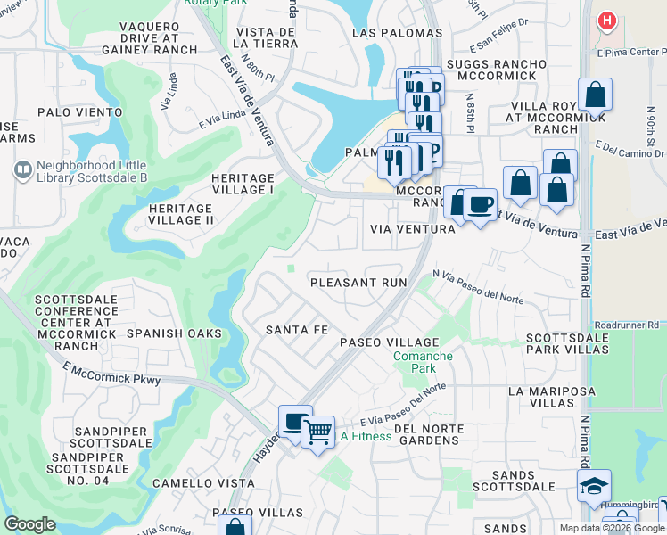 map of restaurants, bars, coffee shops, grocery stores, and more near 8311 East Vía de Ventura in Scottsdale