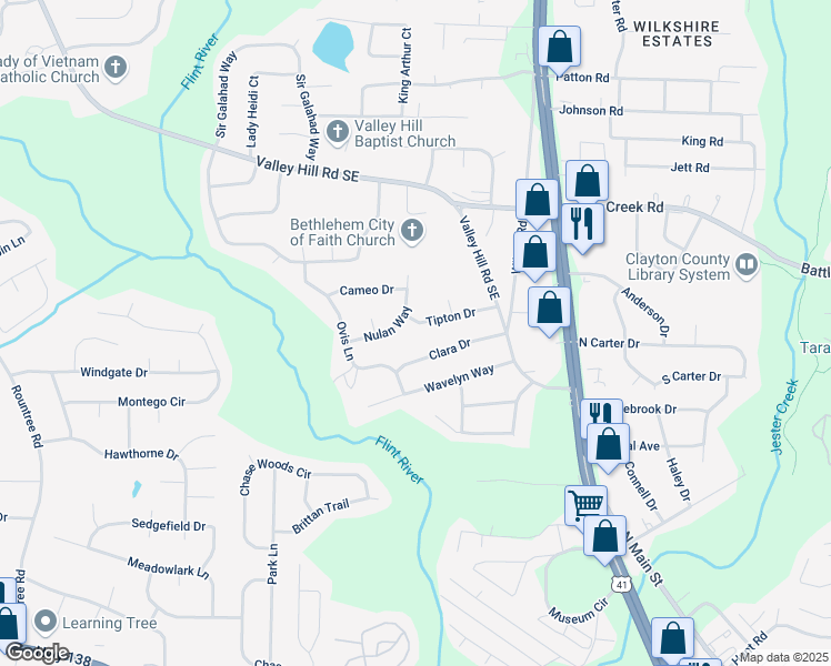 map of restaurants, bars, coffee shops, grocery stores, and more near 471 Tipton Drive in Riverdale