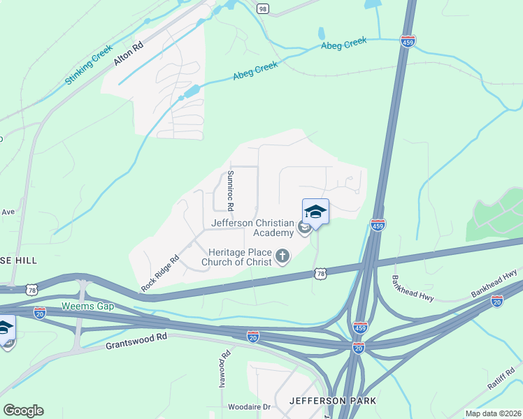 map of restaurants, bars, coffee shops, grocery stores, and more near 3917 Rock Ridge Road in Irondale