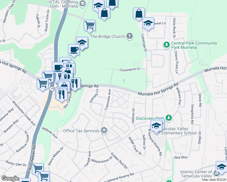 map of restaurants, bars, coffee shops, grocery stores, and more near 39141 Anchor Bay in Murrieta