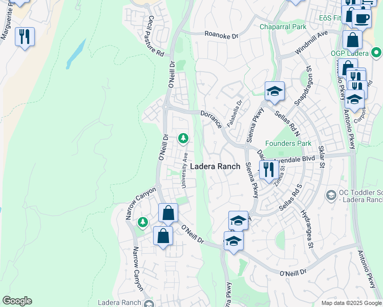 map of restaurants, bars, coffee shops, grocery stores, and more near in Ladera Ranch