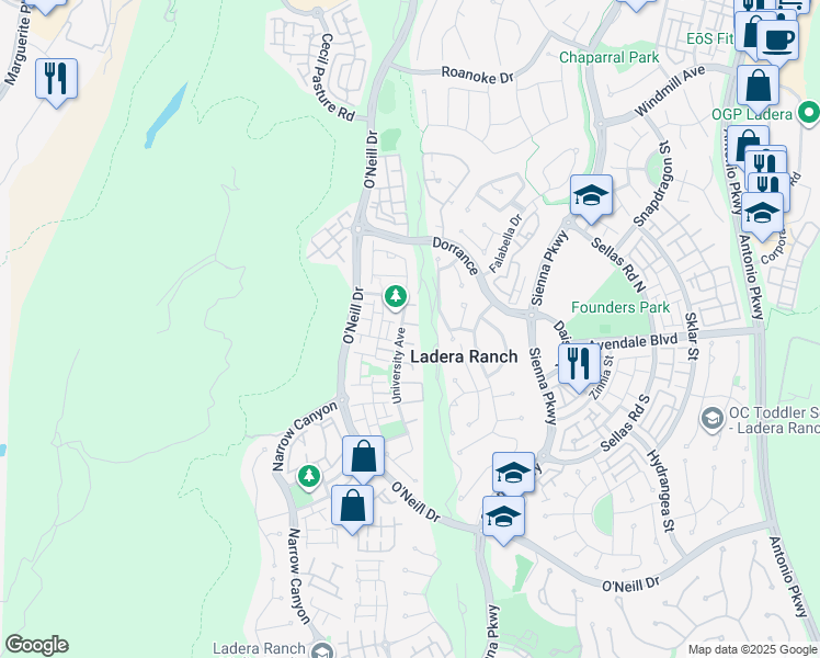 map of restaurants, bars, coffee shops, grocery stores, and more near 4 Lindenwood Farm in Ladera Ranch