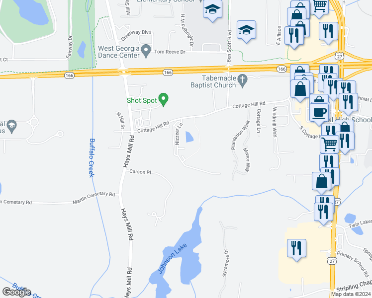 map of restaurants, bars, coffee shops, grocery stores, and more near 118 Brixton Circle in Carrollton