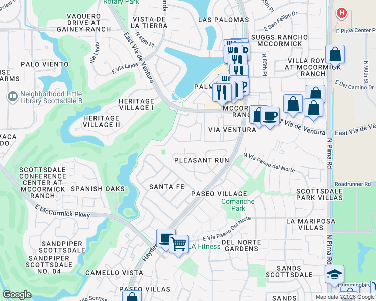 map of restaurants, bars, coffee shops, grocery stores, and more near 8311 East Vía de Ventura in Scottsdale