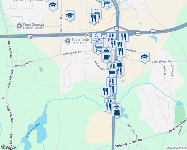map of restaurants, bars, coffee shops, grocery stores, and more near 204 Vineyard Walk in Carrollton
