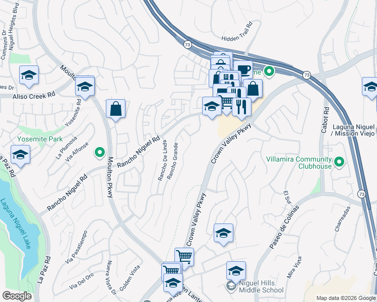 map of restaurants, bars, coffee shops, grocery stores, and more near 28312 Rancho Cristiano in Laguna Niguel